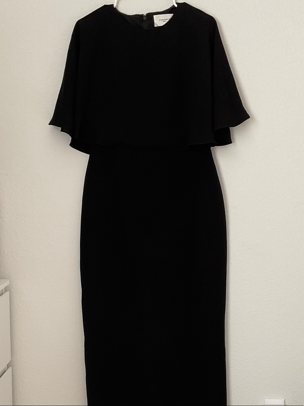 Pomander Place Black Maxi Dress with Cape Overlay